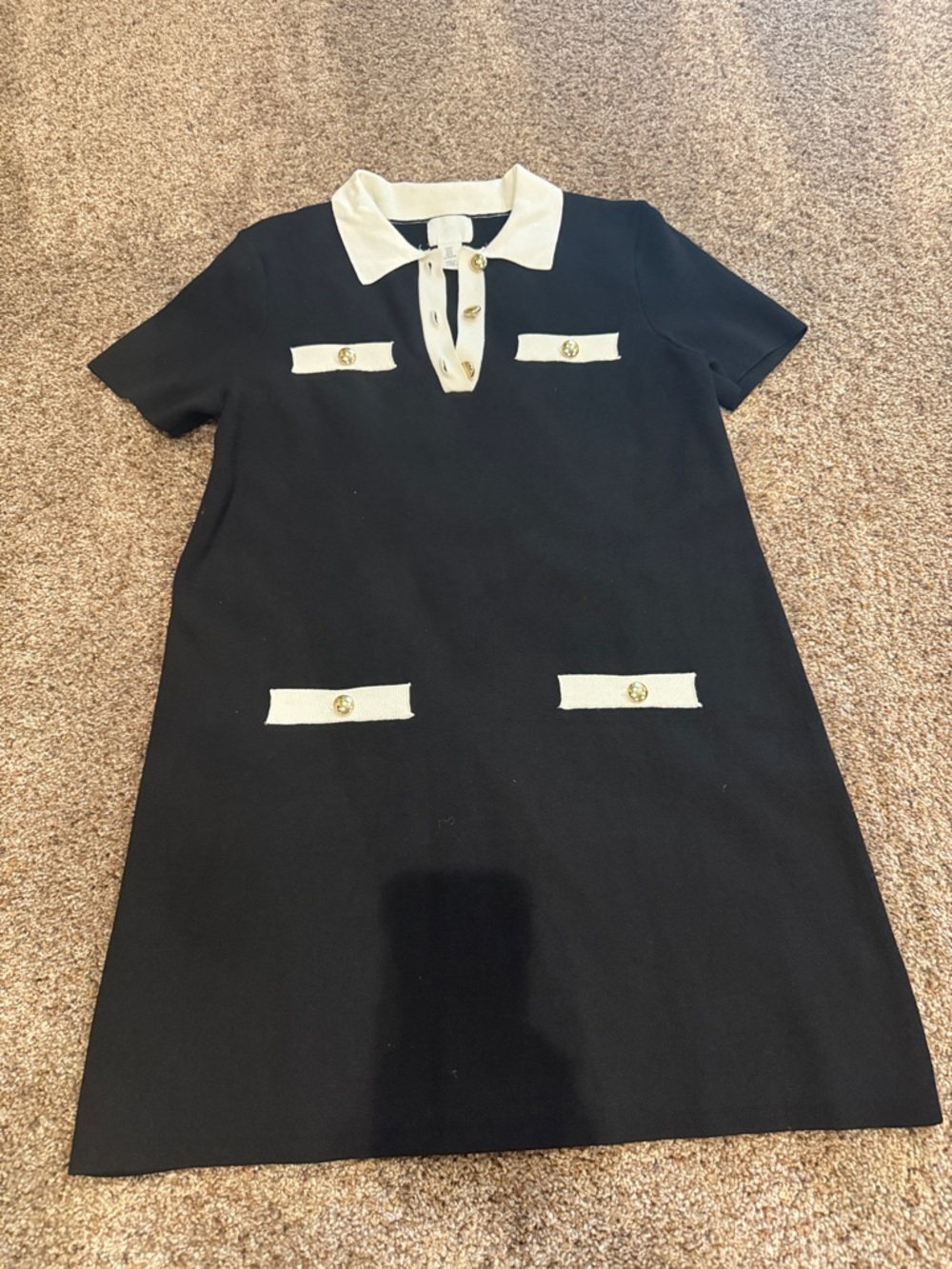 H&M Black Mini Dress with White Trim and Gold Buttons